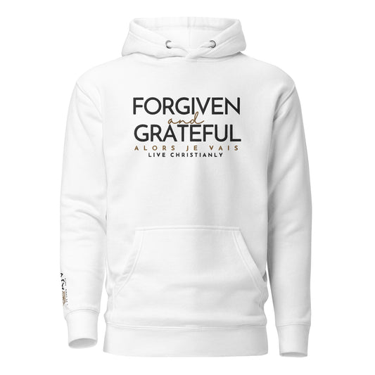 FORGIVEN AND GRATEFUL WHITE LUXURY HOODIE