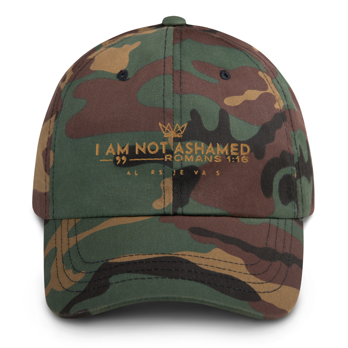 I AM NOT ASHAMED OF THE GOSPEL DAD HAT (STYLE ARMY OF THE LORD)-GOLD EDITION)